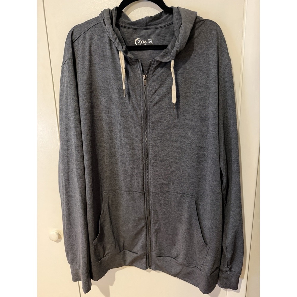 Zyia Active Women's Tunic Jacket Size XXL Gray Full Zip Hoodie Pockets Light